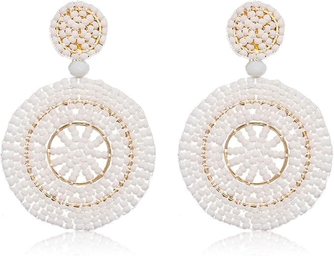 CEALXHENY Beaded Drop Earrings for Women Handmade Colorful Bead Earrings Bohemia Hoop Dangle Earr... | Amazon (US)