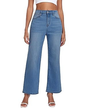 MARIASHA Women's High Waisted Straight Leg Jeans Baggy Stretch Denim Pants | Amazon (US)