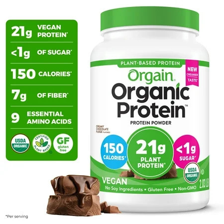 Orgain Organic Vegan 21g Protein Powder, Plant Based, Creamy Chocolate 2.03lb | Walmart (US)