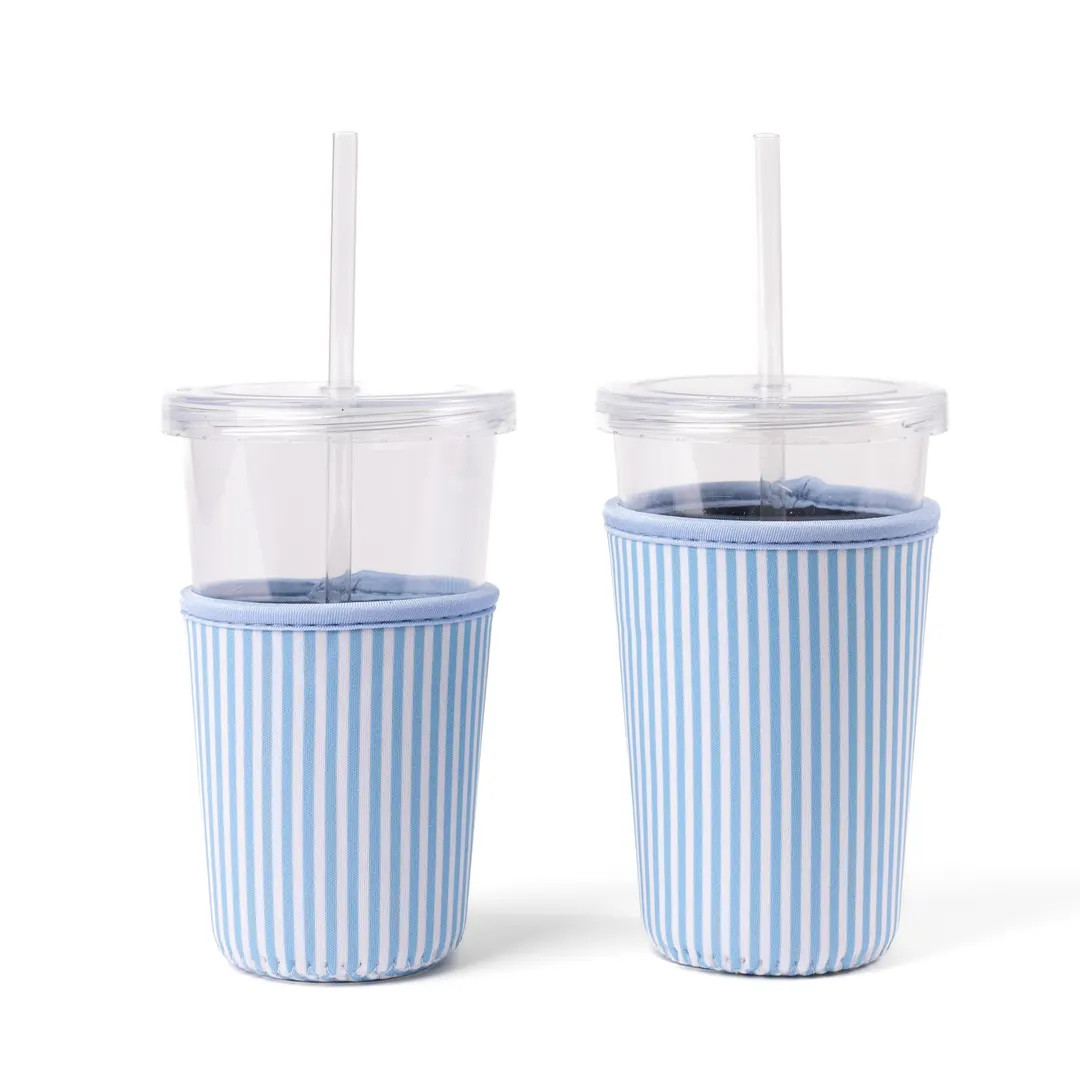 Blue Stripes Drink Sleeve, Iced Coffee Sleeve, Drink Cover, Trendy Gift, Iced Drinks Cooler, Insu... | Etsy (US)