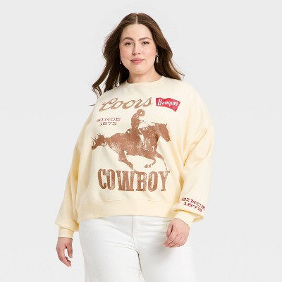 Women's Coors Cowboy Graphic Pullover Sweatshirt - Light Yellow 1X | Target