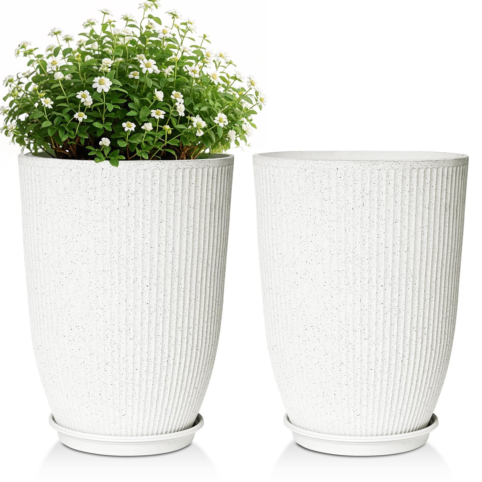 Set of 2 Tall Round Planters, Large Outdoor Planter with Drainage Holes & Trays, 18 Inch Long Pla... | Amazon (US)