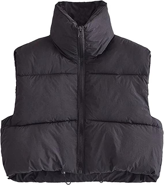 Amazon.com: UANEO Womens Zip Up Stand Collar Sleeveless Padded Cropped Puffer Vest (Black, Small)... | Amazon (US)
