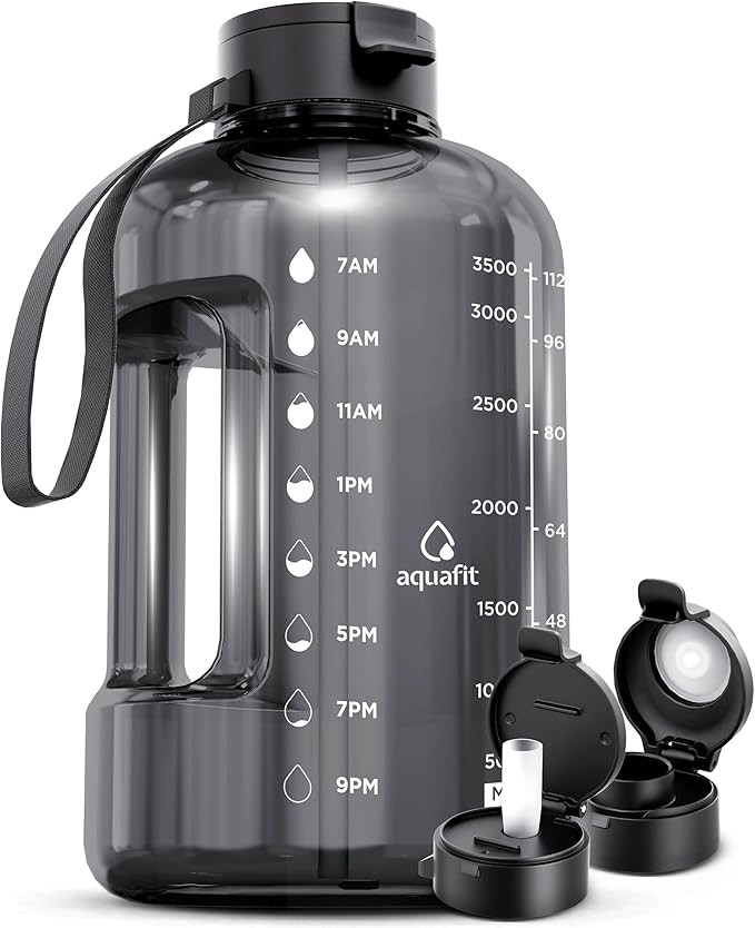 AQUAFIT 1 Gallon Water Bottle with Time Marker - Straw & Chug Lid - BPA Free Gym Water Bottle wit... | Amazon (US)