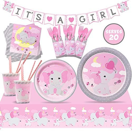 Elephant Baby Shower Supplies Kit IT'S A Girl Tableware Party Decorations for Pink Little Peanut Bir | Amazon (US)