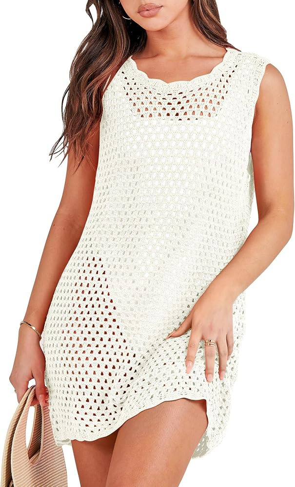 ANRABESS Women Swimsuit Crochet Swim Cover Up Summer Bathing Suit Swimwear Knit Sleeveless Pullov... | Amazon (US)