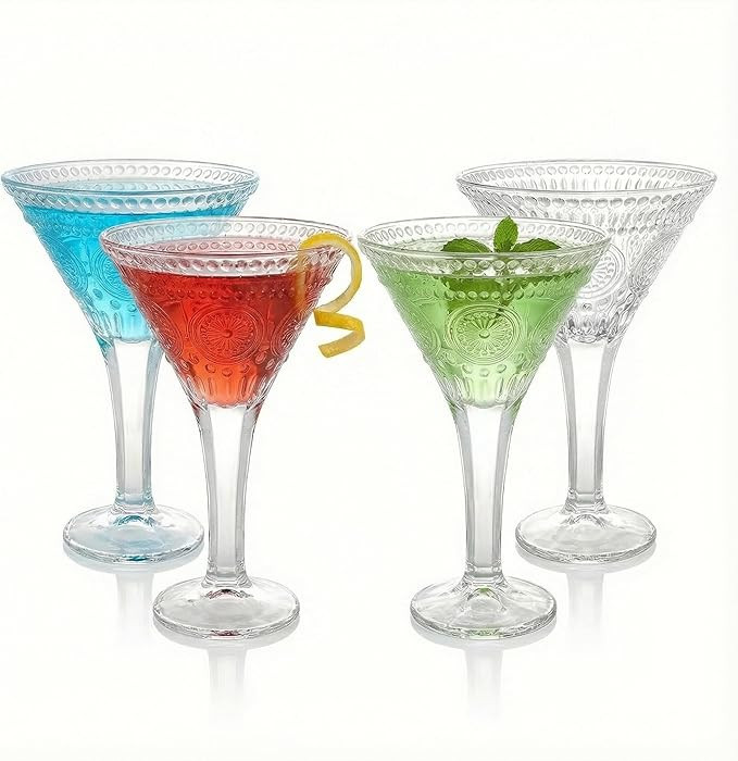 Kingrol Martini Glasses Set of 4, 8.5 oz Cocktail Glasses with Elegant Embossed Design, Vintage S... | Amazon (US)