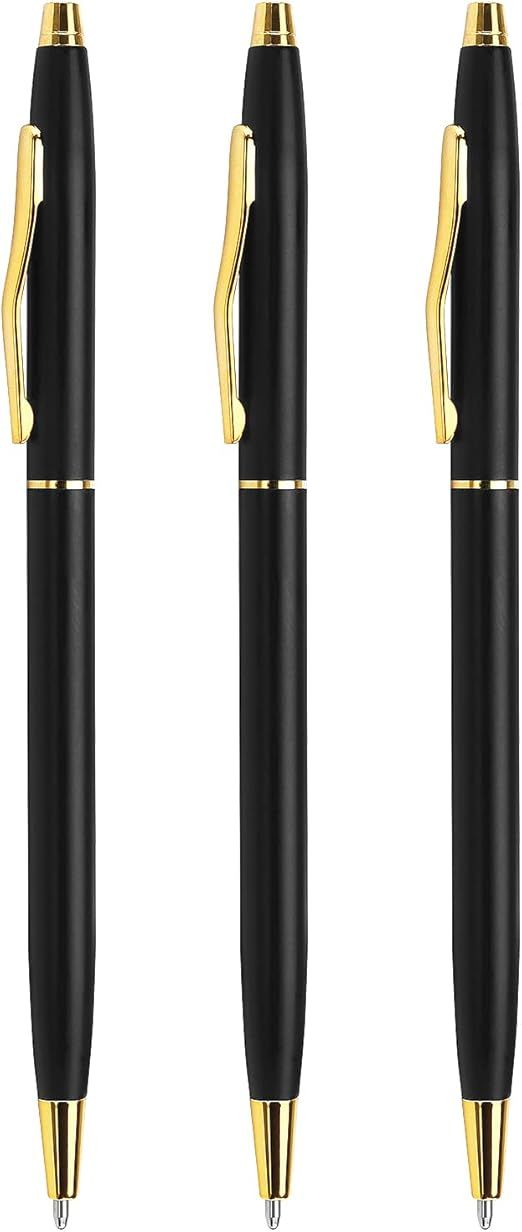 3 Pack Slim Gold Ballpoint Pens Black Ink 1 mm, Great Gift for Business Office Students Teachers ... | Amazon (US)