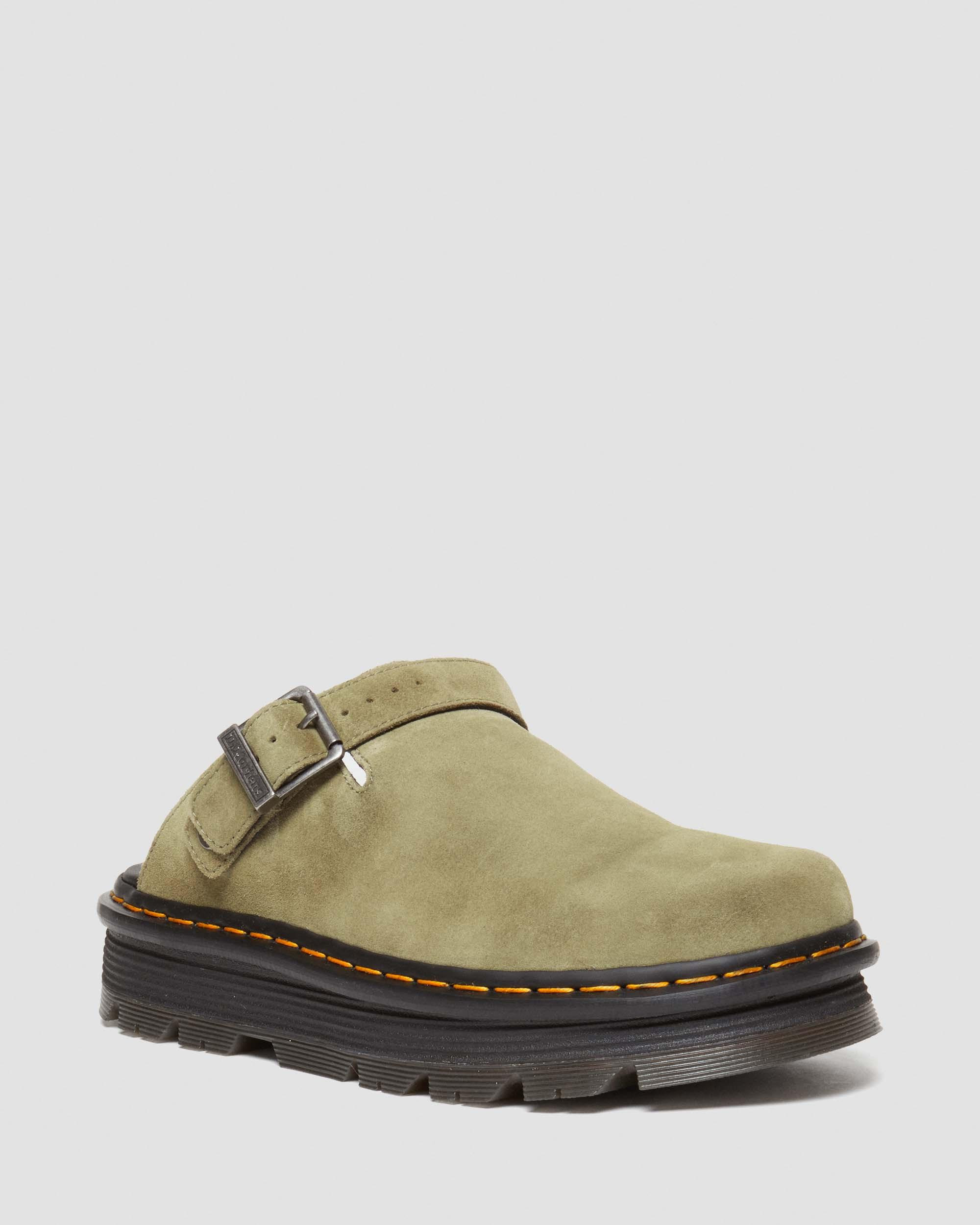Zebzag Suede Slingback Platform Mule in Muted Olive | Dr. Martens | Dr. Martens