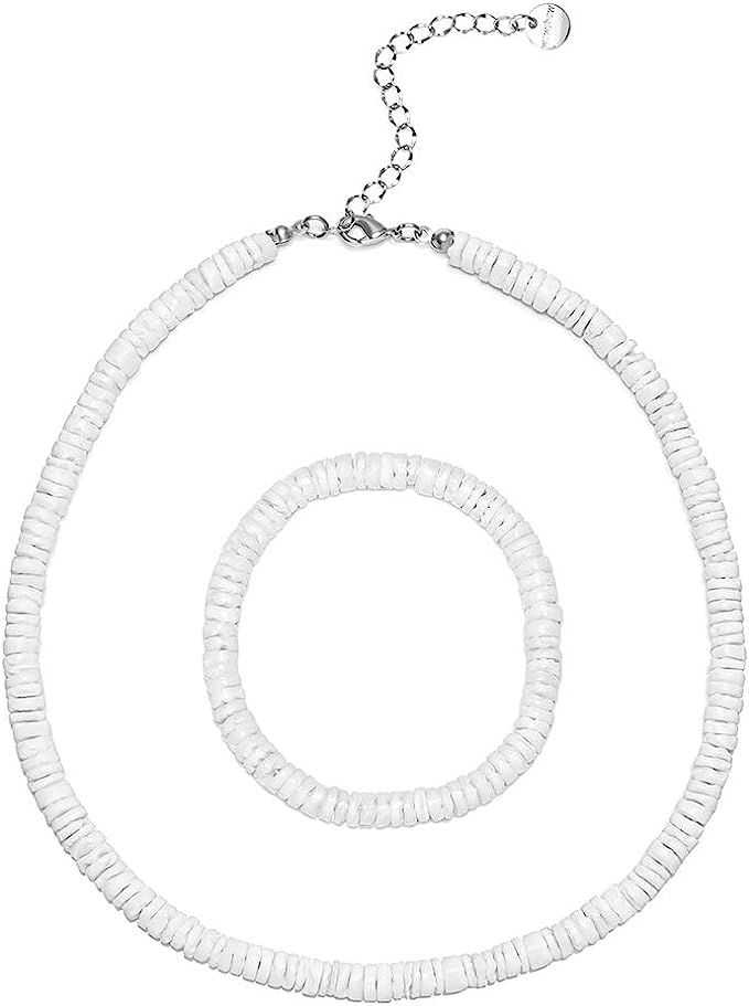 wowshow White Smooth Puka Shell Necklace Choker and Anklet | Amazon (US)