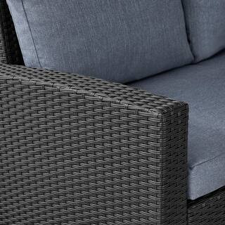 Englewood 3-Piece Steel Wicker Outdoor Sectional Set with Sky Blue Cushions | The Home Depot