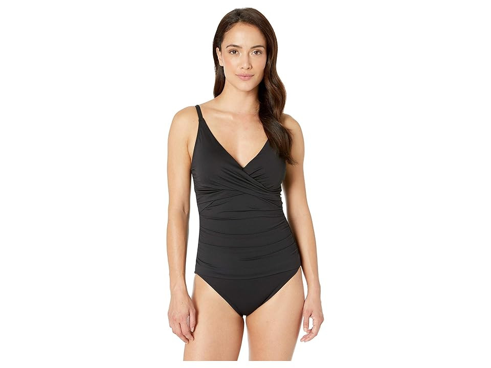 Tommy Bahama Pearl Over the Shoulder Cross Front One-Piece (Black) Women's Swimsuits One Piece | Zappos