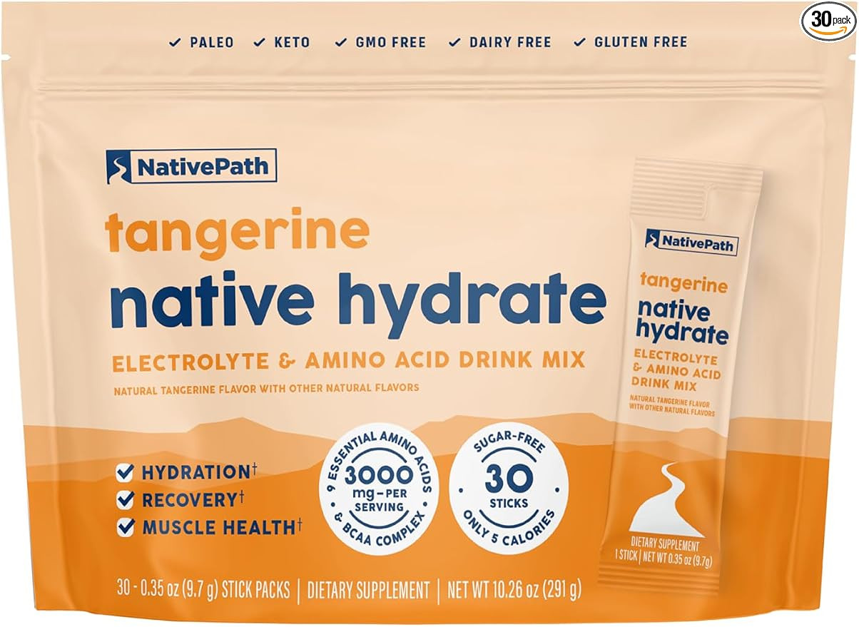 NativePath Hydrate Electrolyte Stick Packs, Tangerine, 30 Count | Single-Serve Sticks, 14 Vitamin... | Amazon (US)