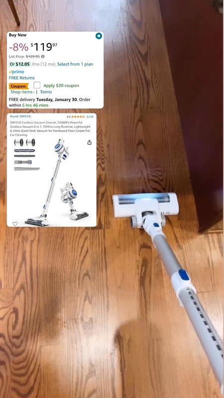 Just recently bought this cordless vacuum from amazon and loving it so far!  And it has an extra 20% off coupon right now!  Bringing it down to about $96!  Easily plugs in to it’s charger. Easy to put together.  Has different attachments!  So good  

#LTKfindsunder100 #LTKhome