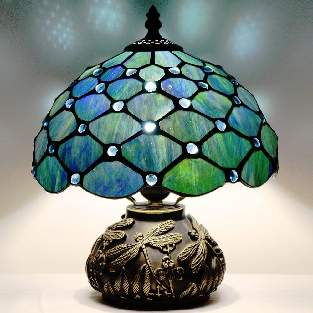 Small Tiffany Table Lamp Blue Bead Style Stained Glass Desk Lamp 10X11.5 Inch Mushroom Table Ligh... | Amazon (US)