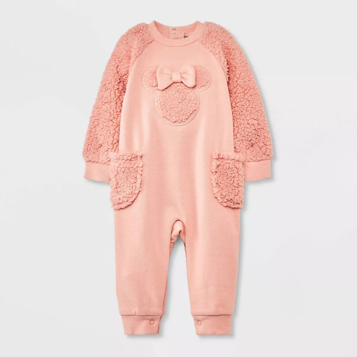 Baby Girls' Minnie Mouse Faux Shearling Romper - Pink | Target