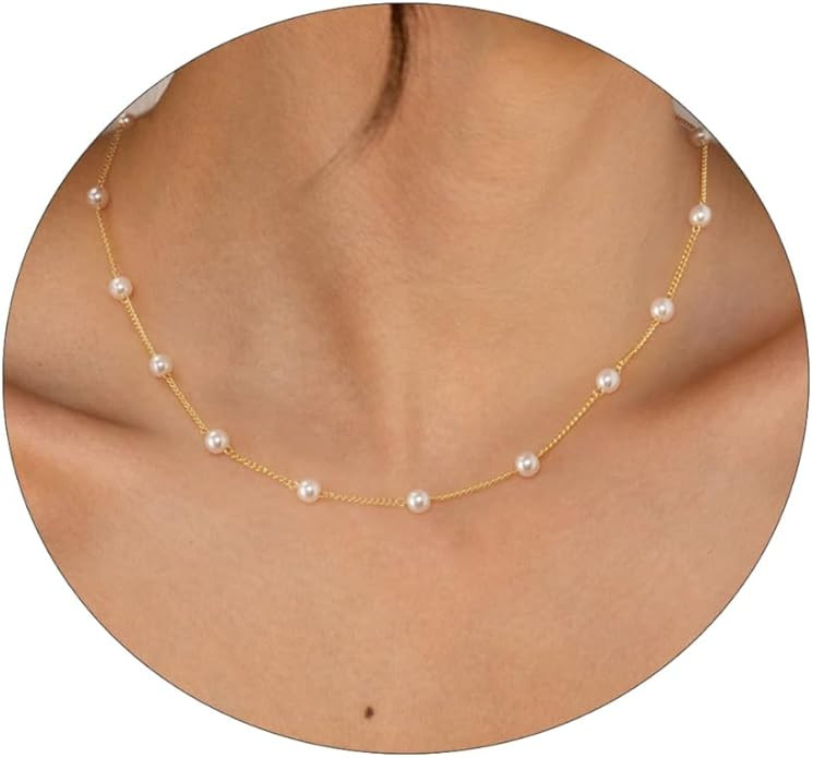 Sewyer Dainty Pearl Pendant Necklaces for Women 14K Gold Plated Handmade Layered Pearl Chain Neck... | Amazon (US)