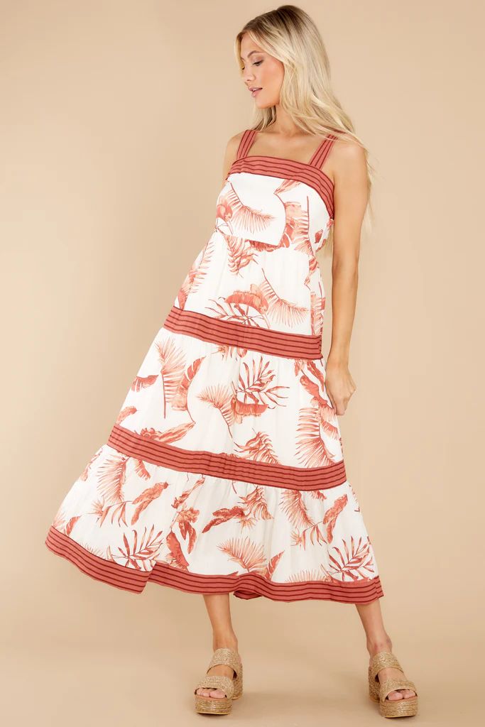 Tropical Crush White Multi Palm Print Dress | Red Dress 