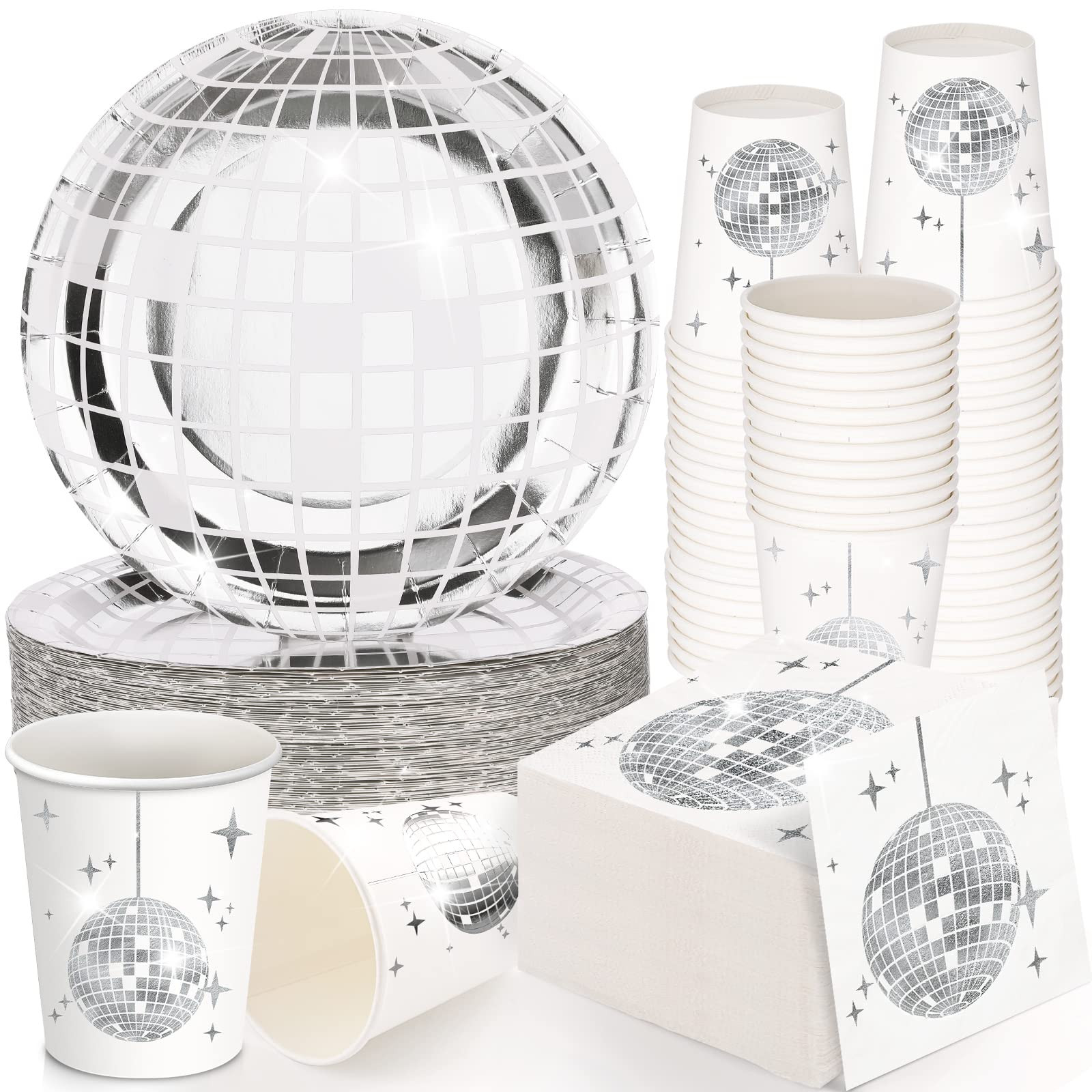 Gerrii 150 Pcs Disco Christmas Party Decorations Disco Ball Plates Cups and Napkins Disposable 70... | Amazon (US)