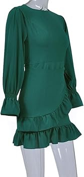 WEEPINLEE Womens Long Sleeve Round Neck Ruffles Wrap Dresses Party Dress | Amazon (US)