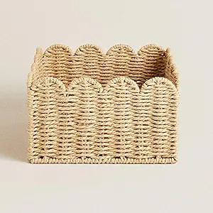 Scalloped Basket, Wicker Baskets for Storage, Hand Woven shelf Baskets, Seagrass Baskets for Bath... | Amazon (US)