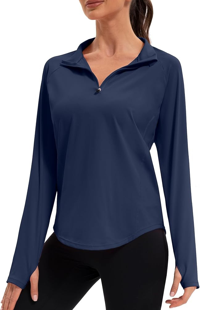 Women's 1/4 Zip Workout Tops Long Sleeve Pullover Athletic Running Yoga Hiking Quick Dry UPF 50+ ... | Amazon (US)