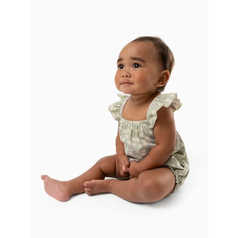 Modern Moments By Gerber Baby Girl Cotton Romper with Ruffle Straps, Sizes 0/3 Months - 24 Months... | Walmart (US)