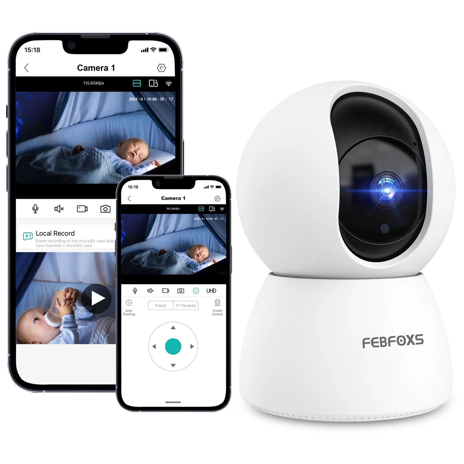 FEBFOXS Baby Monitor Security Camera, WiFi Indoor Camera, 360-Degree Smart 1080P Pet Camera for H... | Walmart (US)