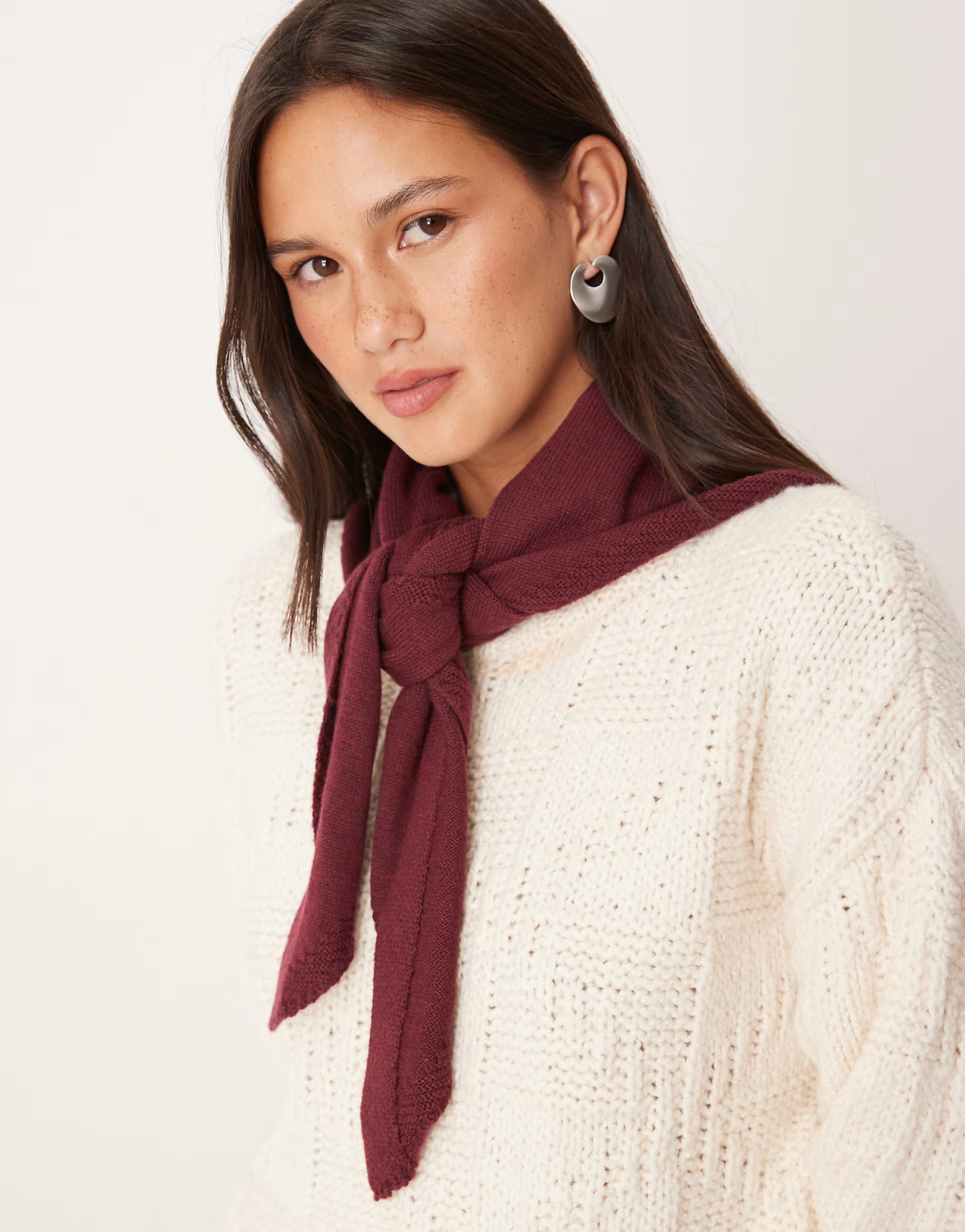 ASOS DESIGN knitted triangle scarf in burgundy | ASOS (Global)