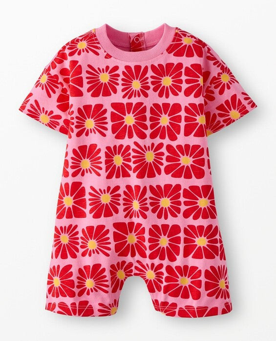 Girls' Funky Floral On Azalea Pink Oversized Romper in 100% Combed Cotton - Size Baby 12-18 mos by Hanna Andersson | Hanna Andersson