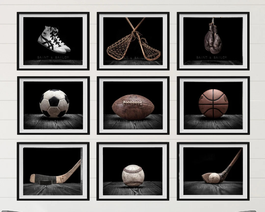 Sports Collection Black on Black Set of Nine Photo Prints, Classic Black, Sports Office Wall Art ... | Etsy (US)