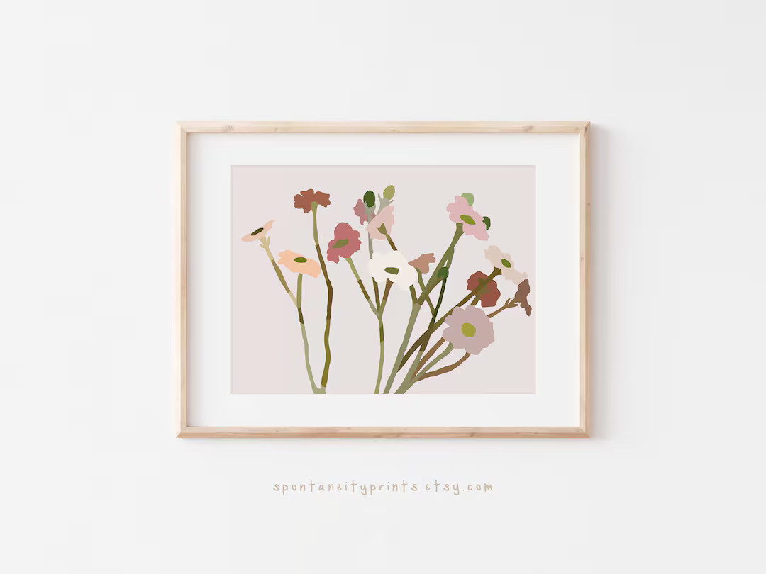 Dusty Pink Wildflower Wall Art Print Wild Flower Girl Room - Etsy | Etsy (US)