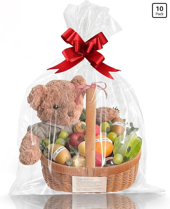 Clear Gift Bags 10 PCS 16x24 Inches Large Cellophane Wrap for Gift Baskets Wrapping Plastic with ... | Amazon (US)