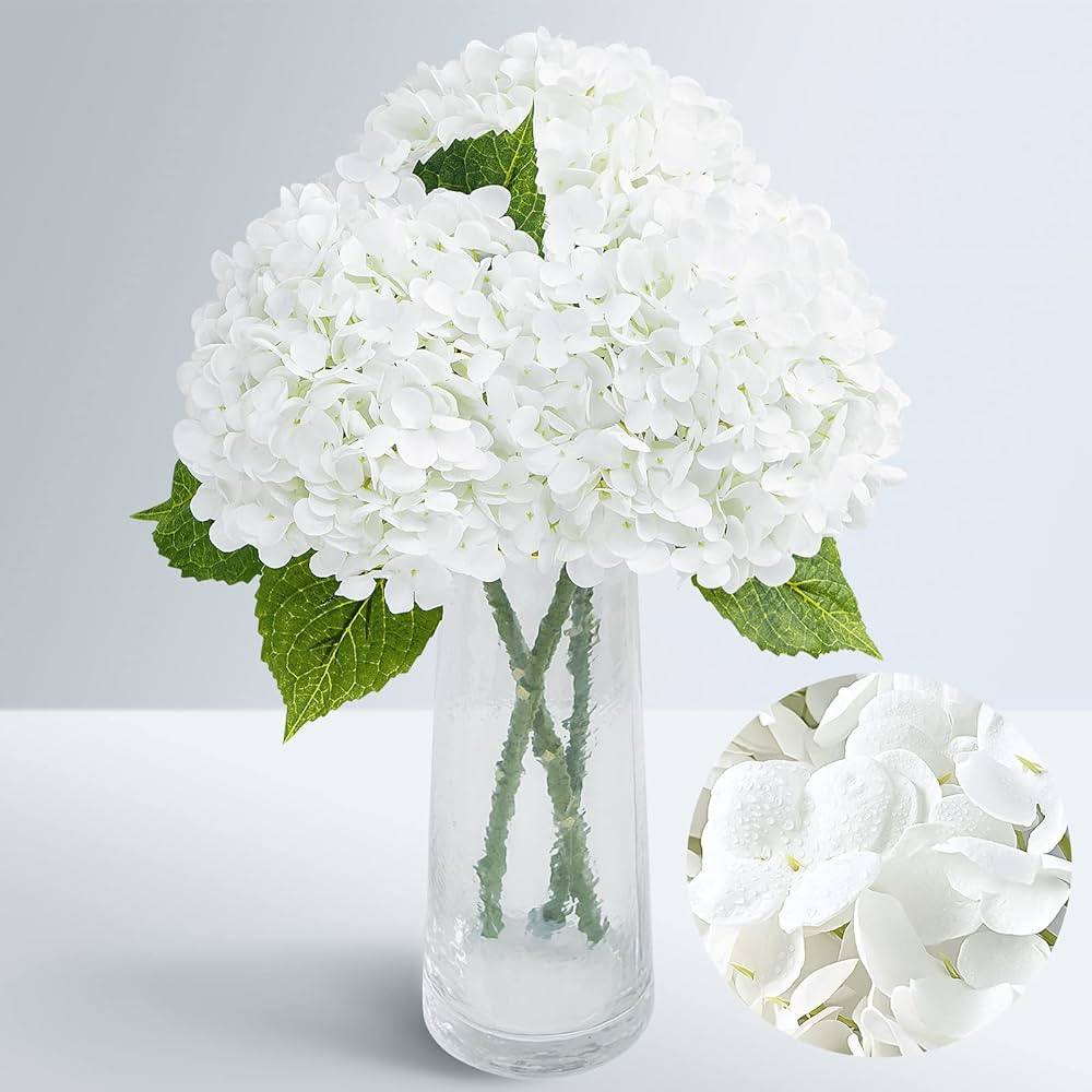 Waipfaru 21" Real Touch White Hydrangea Artificial Flowers with Long Stem & Leaves, Full Latex Fa... | Amazon (US)