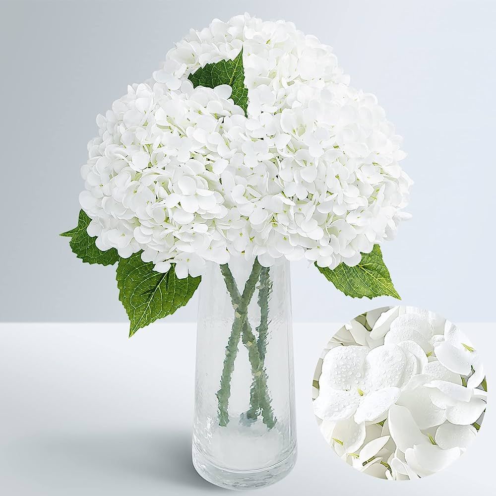 Waipfaru 21" Real Touch White Hydrangea Artificial Flowers with Long Stem & Leaves, Full Latex Fa... | Amazon (US)