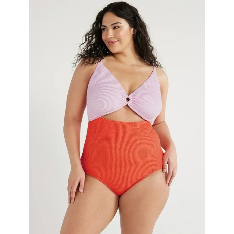 Time and Tru Women's and Women's Plus Colorblocked Crinkle One Piece Swimsuit, Sizes S-2X | Walmart (US)