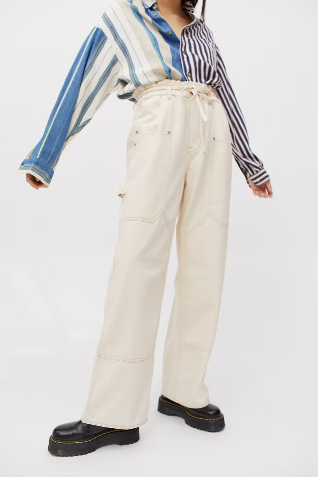 BDG Baggy Drawstring Carpenter Jean – Ivory | Urban Outfitters (US and RoW)