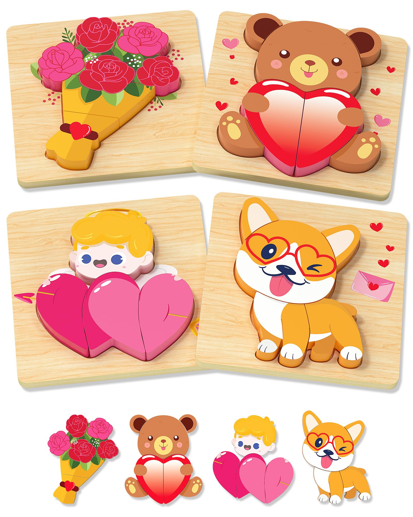 Yetonamr Valentines Wooden Puzzles Gifts for Kids, 4 Pack Toddler Valentine Day Toys for Boys Gir... | Amazon (US)