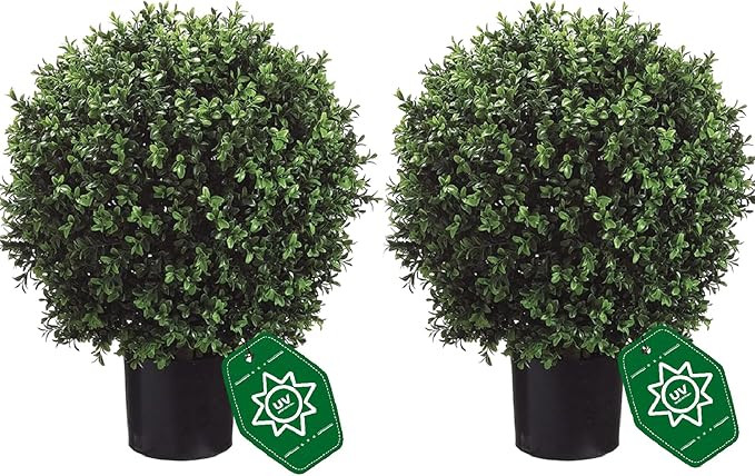 26" T x 17.5" D Artificial Boxwood Trees Set of 2 UV-Resistant Real-Touch Artificial Topiary for ... | Amazon (US)