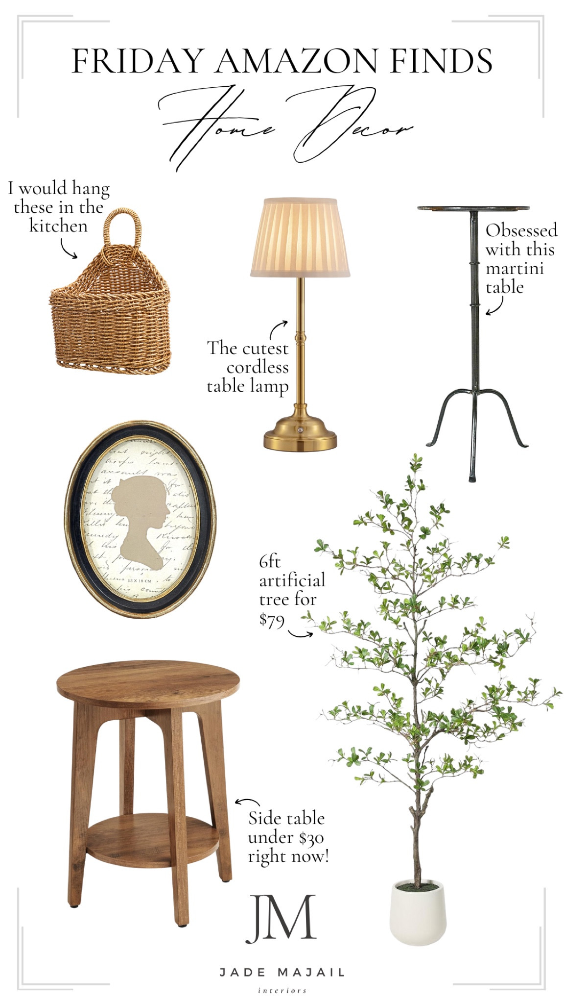 Friday Amazon Finds! Transitional home decor including the cutest baskets to hang in the kitchen, pleated cordless table lamp, a martini table, oval picture frame, artificial tree, and a side table that's under $30!

#LTKSaleAlert #LTKHome