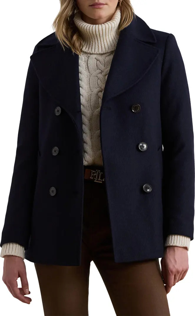 Lauren Ralph Lauren Wool Blend Twill Peacoat | Nordstrom | Nordstrom