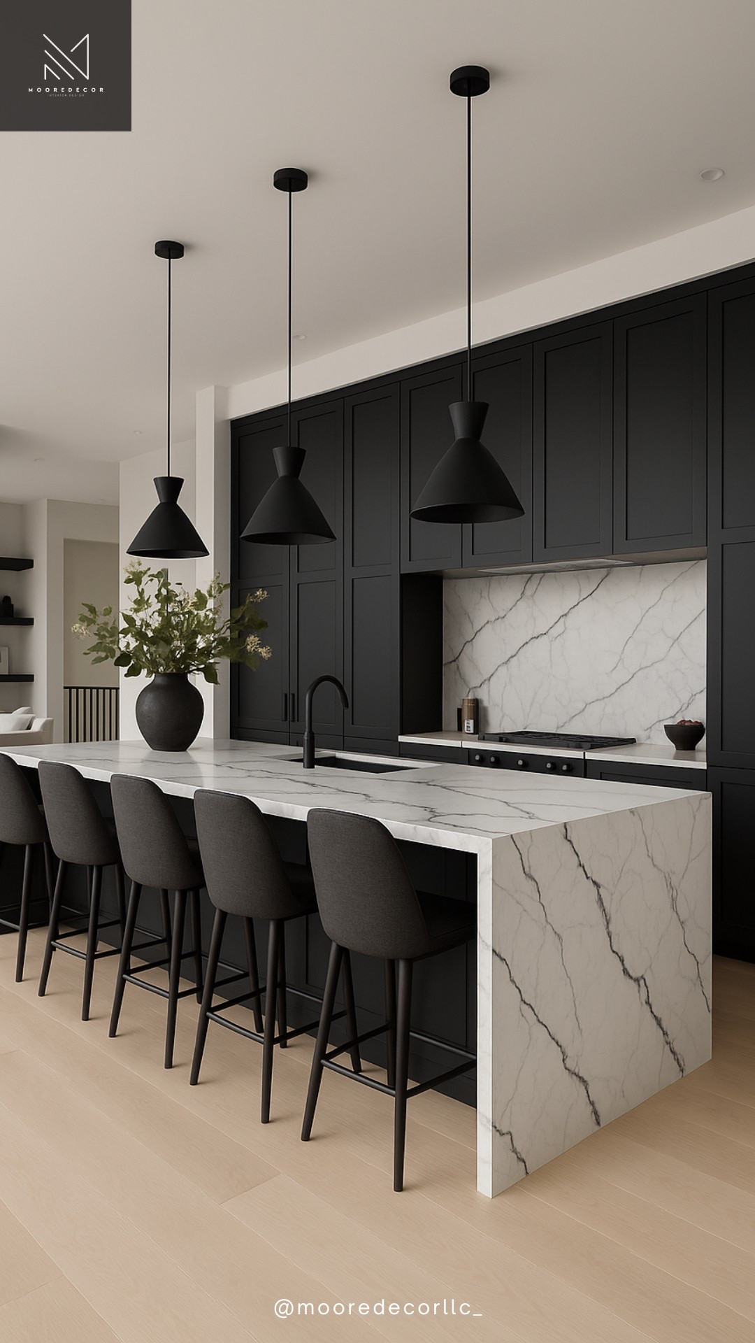 Obsessed with the contrast in this space—matte black shaker cabinets paired with a statement quartz waterfall island featuring bold black veining. The warm white oak floors add the perfect touch of softness. Everything about this kitchen says elevated minimalism.

Shop the look or save for your next kitchen reno!

#LTKhome #LTKkitchen #KitchenInspo #ModernKitchenDesign #LuxuryOnABudget #BlackCabinets #QuartzIsland #KitchenGoals #HomeDesign #InteriorStyle #LTKinteriors

#LTKHome #LTKStyleTip
