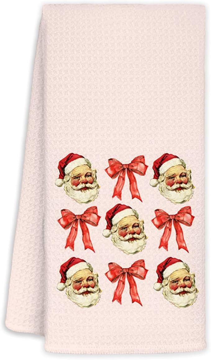 Pink Christmas Kitchen Towels, Vintage Santa Red Bow Coquette Hand Towels, Retro Christmas Dish T... | Amazon (US)