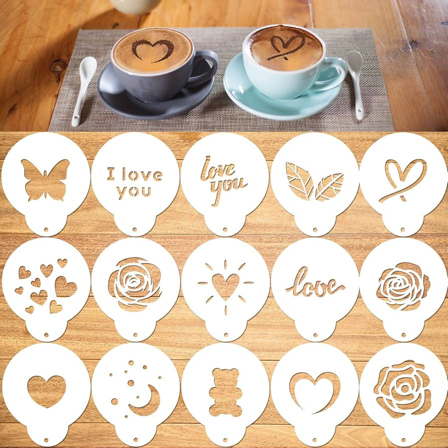 Konsait Coffee Stencil, 15 Pieces Latte Art Stencils for Coffee Decorations, Oatmeal Cupcake Cake... | Amazon (US)