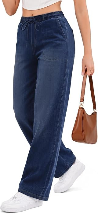 COPYLEAF Wide Leg Baggy Jeans for Women High Waisted Stretchy Jeans Trendy | Amazon (US)
