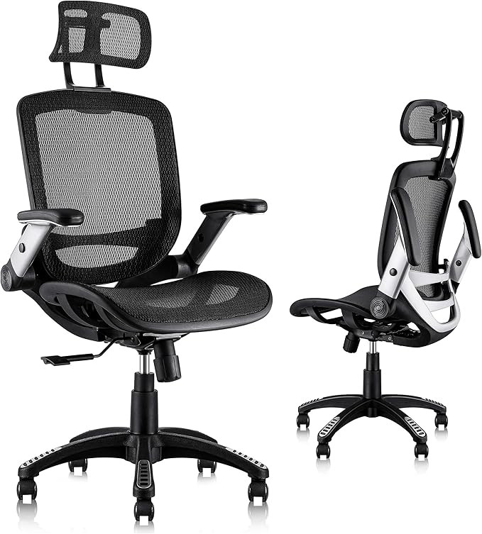 GABRYLLY Ergonomic Mesh Office Chair, High Back Desk Chair - Adjustable Headrest with Flip-Up Arm... | Amazon (US)