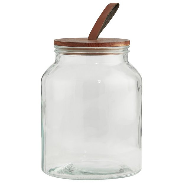 Habitat 3 Litre Wood Faux Leather Lid Glass Jar - Clear | Habitat UK