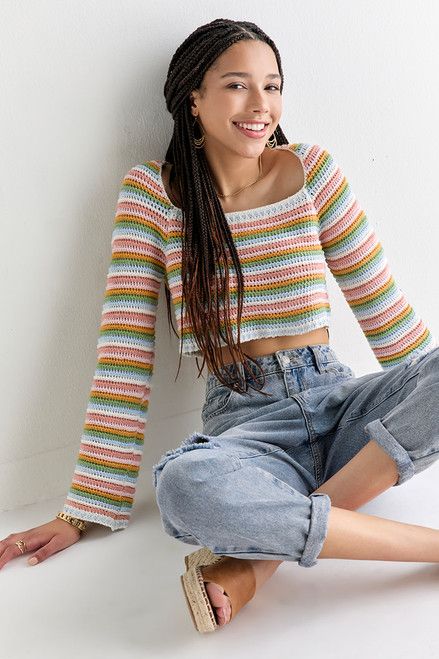 Courtney Stripe Crochet Pullover | Francesca's