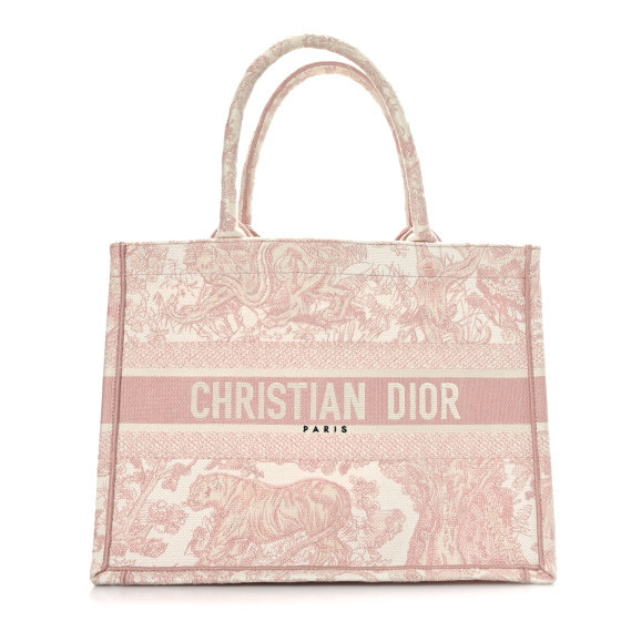 Canvas Toile De Jouy Embroidered Medium Book Tote Pink | FASHIONPHILE (US)