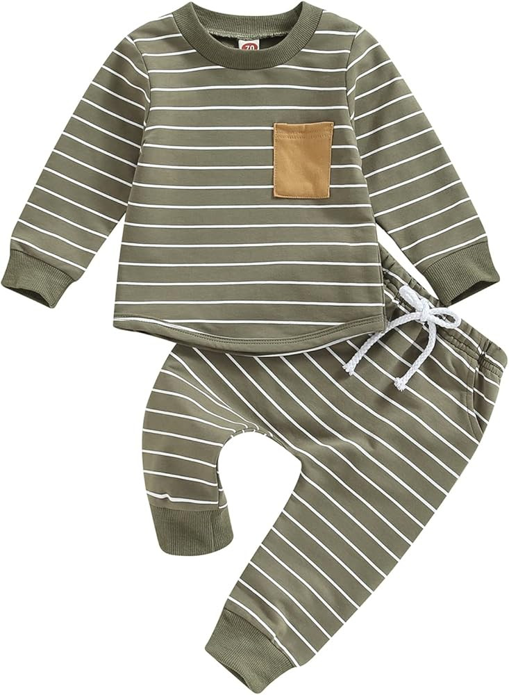 Toddler Baby Boy Clothes Fall Winter Outfit Patchwork Long Sleeve Sweatshirt Tops Stretch Pants N... | Amazon (US)